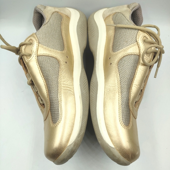 *SOLD* Prada Gold Leather Mesh Sneakers 39.5 US 9 - Picture 5 of 8